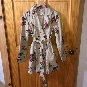 Tan & Floral Tulle Trench Coat Size Medium